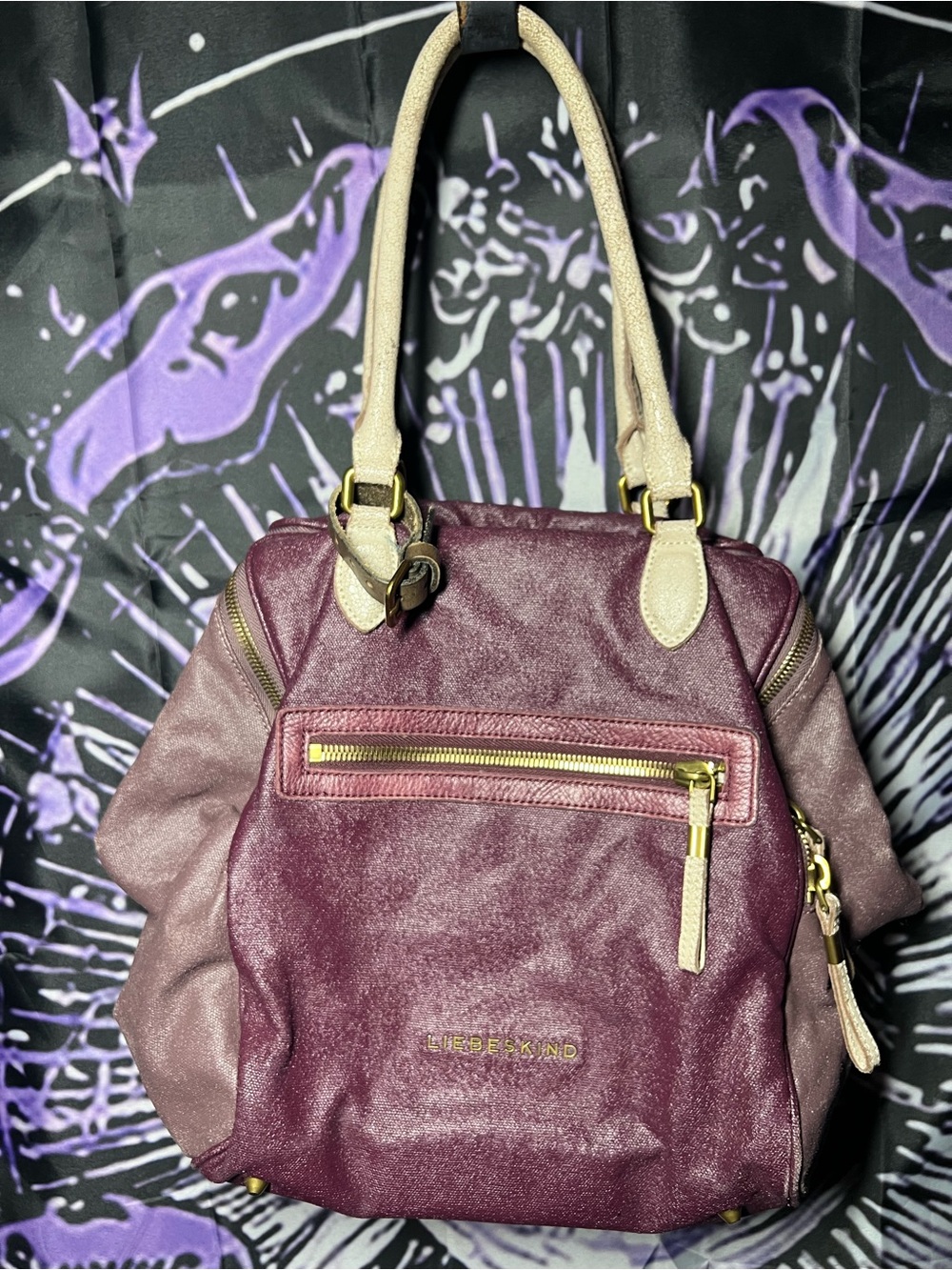 Liebeskind Purple Leather Shoulder Bag with Cream Handles